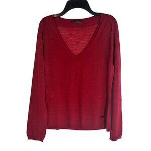 CH Carolina Herrera Long Sleeve V-Neck Lightweight Wool Sweater Large Dark Red